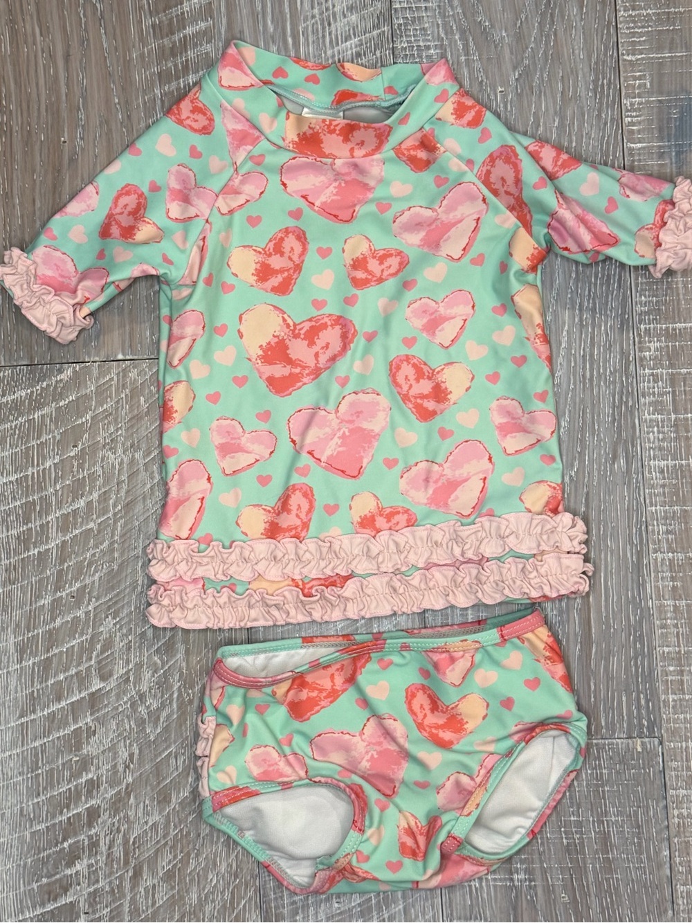 Ruffle Butts Toddler Girls Hearts Print Two Piece Swimsuit